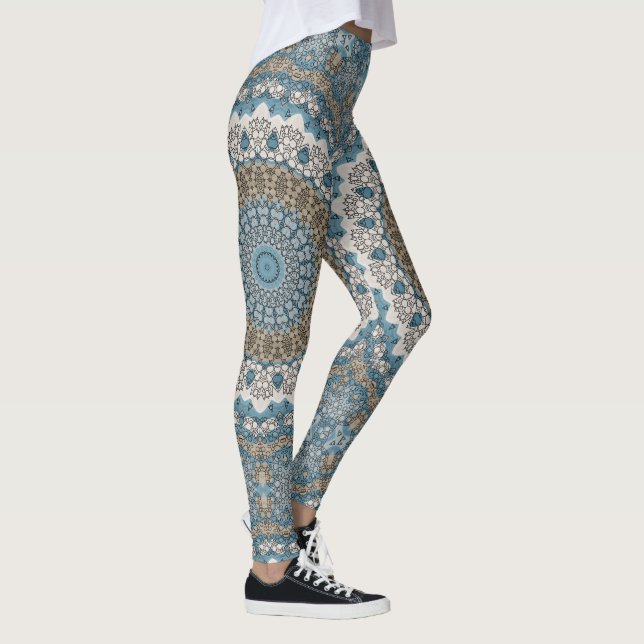 Legging Padrão Geométrico de Azul e Tan Mandala Intrata (Direita)
