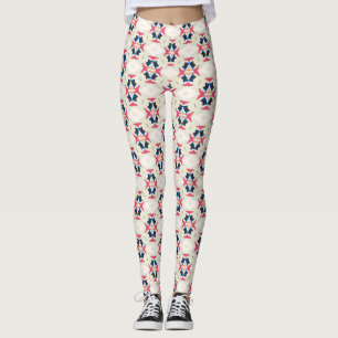 Legging Padrão Geométrico de Azulejos Folclóricos Rosa Azu