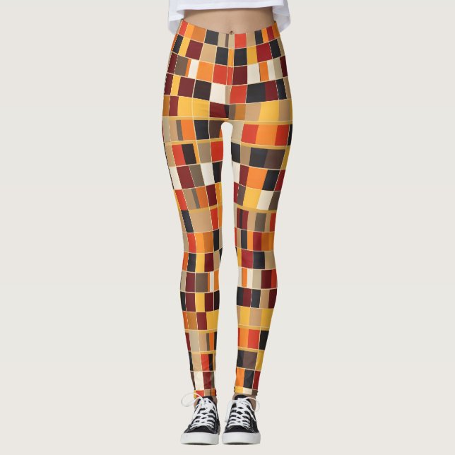 Legging Padrão geométrico de cores quentes (Frente)