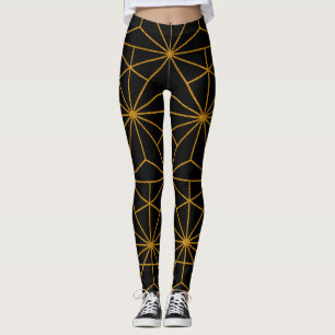 Legging Padrão geométrico de deco de arte preta e ouro