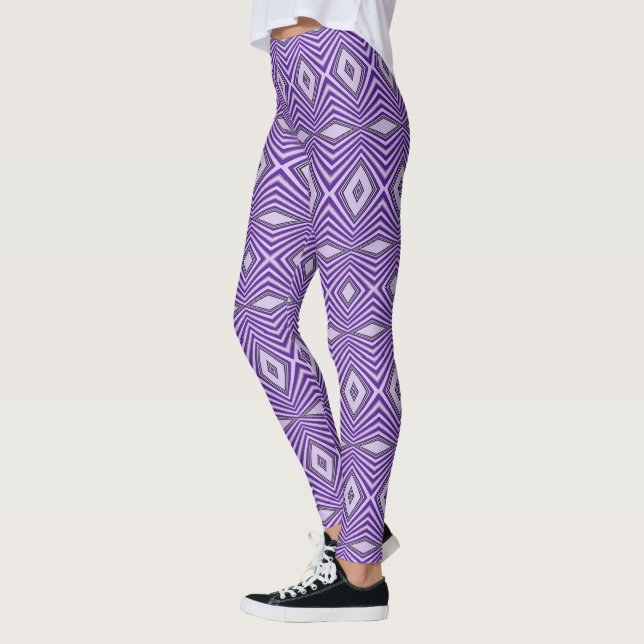 Legging Padrão Geométrico de Diamante Roxo Elegante e Mode (Esquerda)