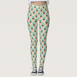 Legging Padrão geométrico de formas em azul-petróleo, bege