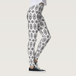 Legging Padrão geométrico de ikat étnico branco e preto