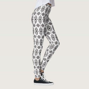 Legging Padrão geométrico de ikat étnico branco e preto