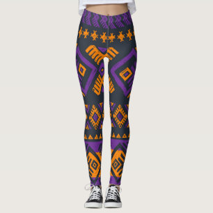Legging Padrão geométrico de laranja, violeta e tribal sem