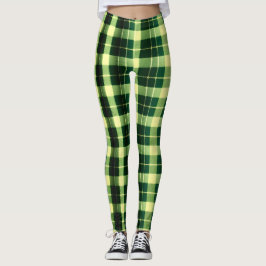 Legging Padrão Geométrico de Malha da Xadrez Verde