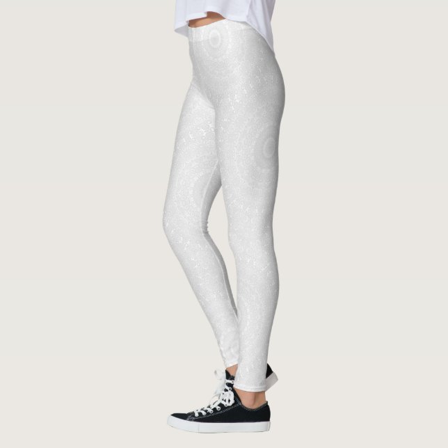 Legging Padrão Geométrico de Mandala Branco sobre Branco (Esquerda)