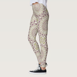 Legging Padrão Geométrico de Mandala Roxo e Oliva