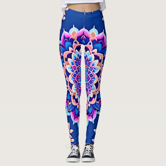 Legging Padrão Geométrico de Mandala Violet Pink (Frente)