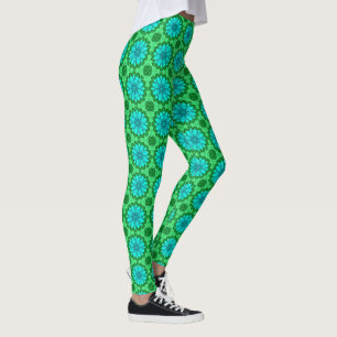 Legging Padrão geométrico de margarida em Turquesa e Verde