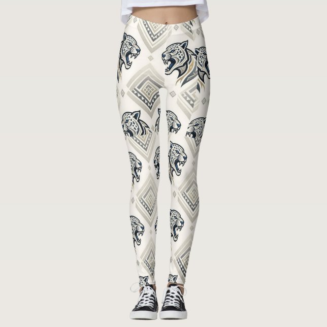Legging Padrão Geométrico de Remendo de Leopardo (Frente)