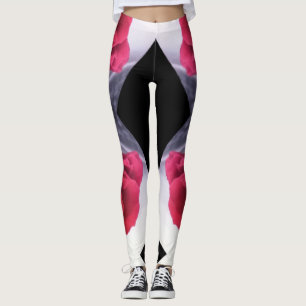 Legging Padrão Geométrico de rosas vermelhas e Ouros Negro