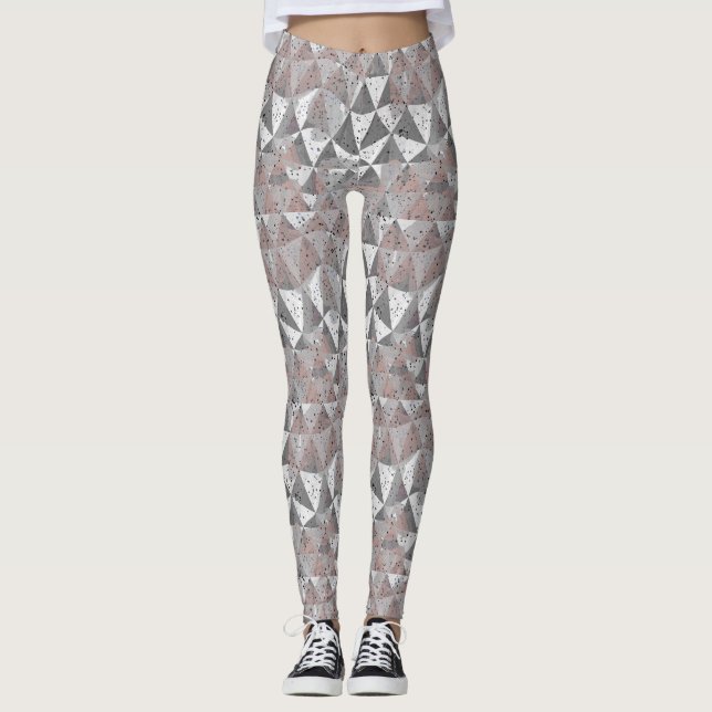 Legging padrão geométrico de tons cinza com triângulos (Frente)
