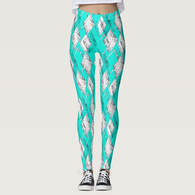 Legging Padrão geométrico de turquesa neon. (Frente)