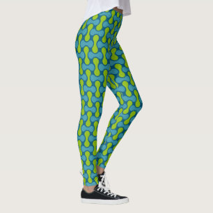 Legging Padrão geométrico do Abstrato retrô em azul e verd