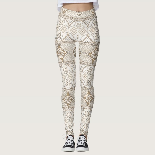 Legging Padrão Geométrico do Azulejo Floral (Frente)