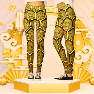 Legging Padrão Geométrico do Dourado Shiny Hexagon Abstrat