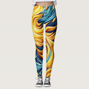 Legging Padrão Geométrico do Gelo de Fogo Amarelo Fluente