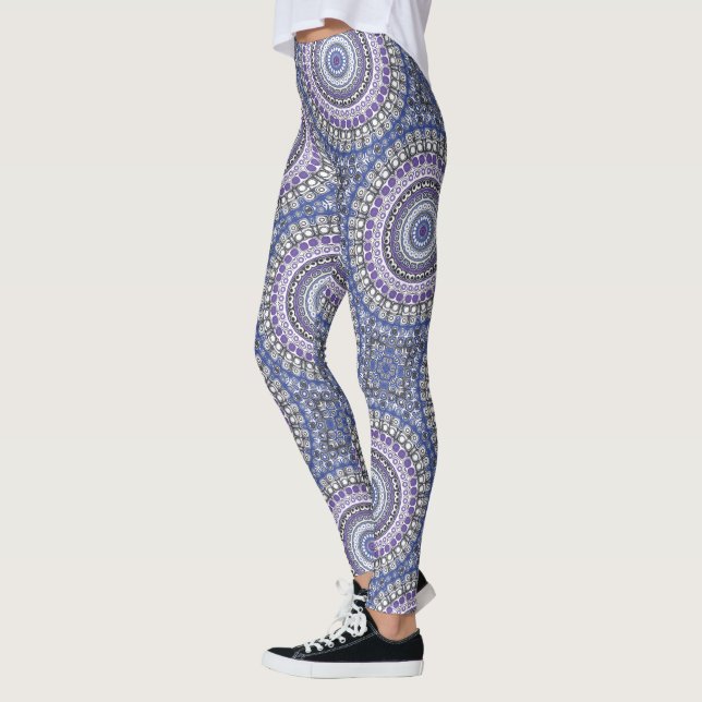 Legging Padrão Geométrico do Mandala Azul e Púrpura (Esquerda)