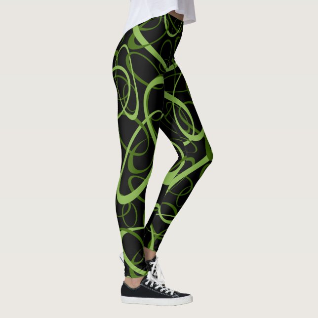 Legging padrão geométrico dos loops interligados verdes (Direita)