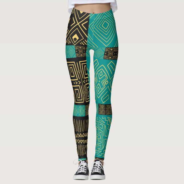 Legging Padrão Geométrico Elegante Africano Tribal (Frente)