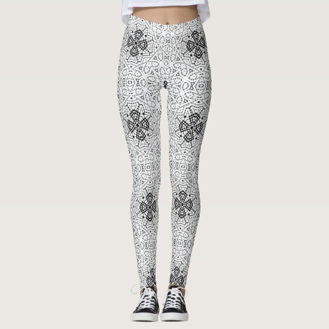 Legging Padrão geométrico Elsa, branco e preto, da abertur (Frente)