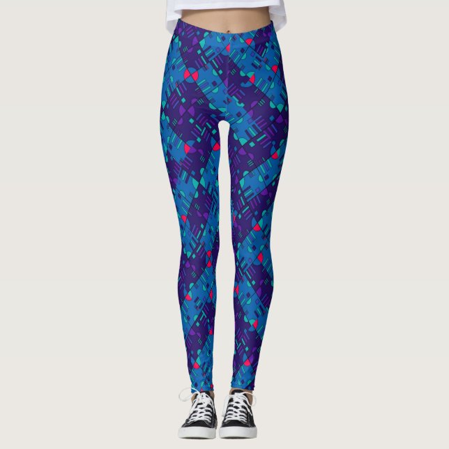 Legging Padrão geométrico em Blues e Purples (Frente)