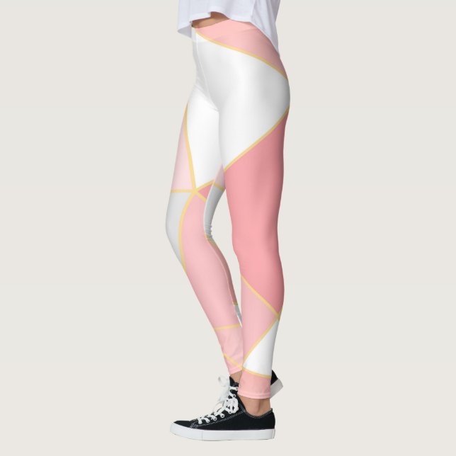 Legging Padrão geométrico em branco rosa e ouro (Esquerda)