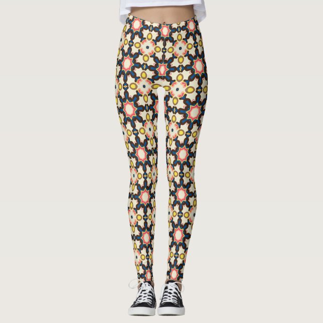 Legging Padrão Geométrico Estrela Explosão Azul Marrom (Frente)