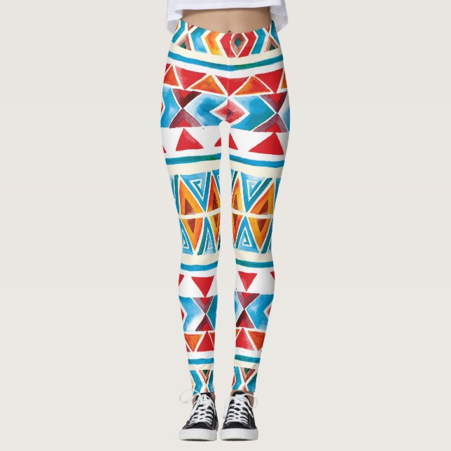 Legging Padrão geométrico étnico da aquarela. (Frente)