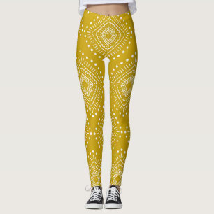 Legging Padrão geométrico étnico: ouro amarelo, branco
