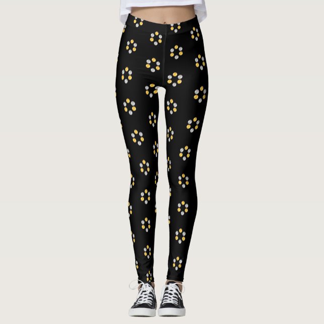 Legging Padrão geométrico fino Dourado e prateado (Frente)