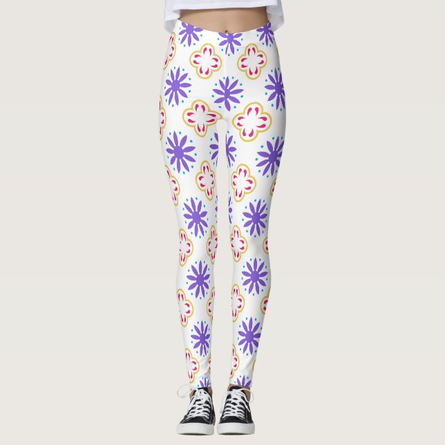 Legging Padrão Geométrico Floral Colorido (Frente)