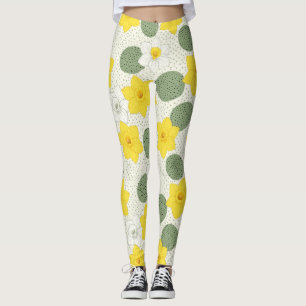 Legging Padrão Geométrico Floral de Narciso Botânico (1)