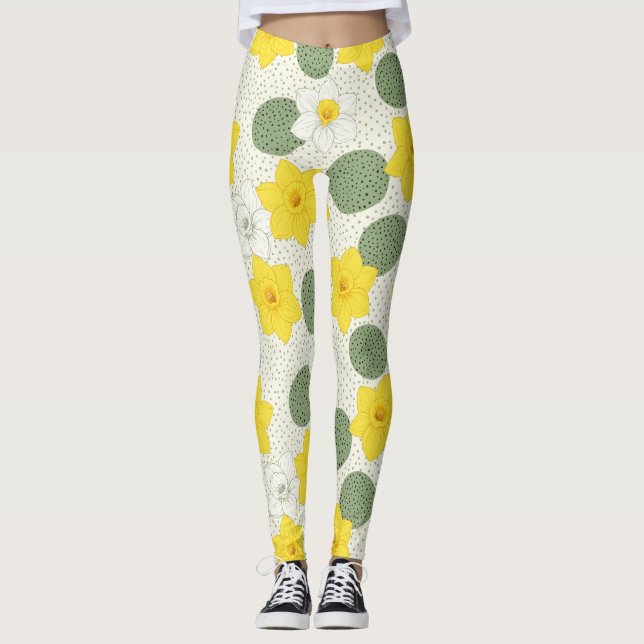 Legging Padrão Geométrico Floral de Narciso Botânico (1) (Frente)