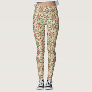 Legging Padrão Geométrico Floral em Verde Salvia Vintage