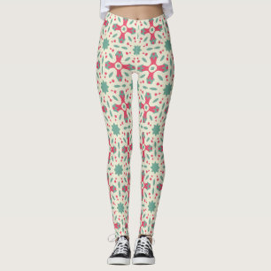Legging Padrão Geométrico Floral Folclórico Rosa Turquesa