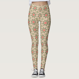 Legging Padrão Geométrico Floral Folclórico Vintage
