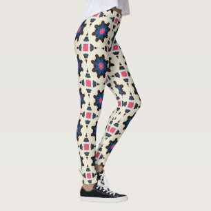 Legging Padrão Geométrico Floral Marrom Azul
