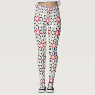 Legging Padrão Geométrico Floral Rosa Marinho