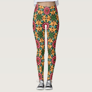 Legging Padrão Geométrico Floral Rosa Tropical