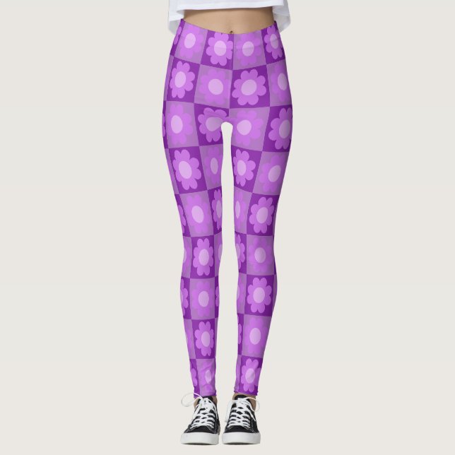 Legging Padrão Geométrico Floral Roxo (Frente)
