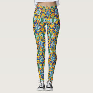 Legging Padrão geométrico fractal azul e amarelo