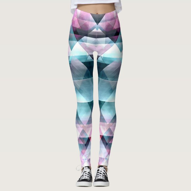 Legging Padrão Geométrico Girly Pink e Blue Abstrato (Frente)