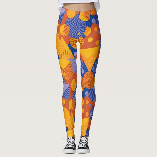 Legging Padrão Geométrico Laranja-Laranja Divertido (Frente)