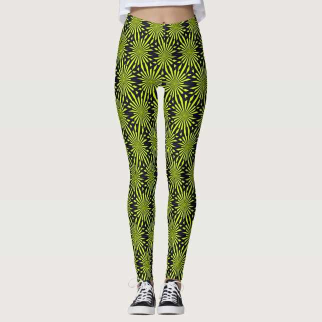 Legging Padrão Geométrico legal Verde E Preto (Frente)
