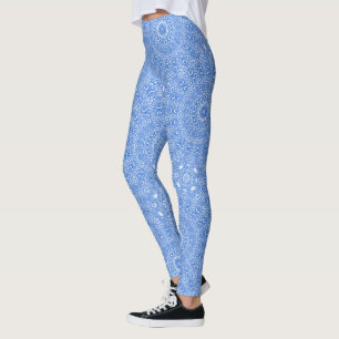 Legging Padrão Geométrico Mandala Azul Azure