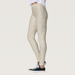 Legging Padrão Geométrico Mandala Bege
