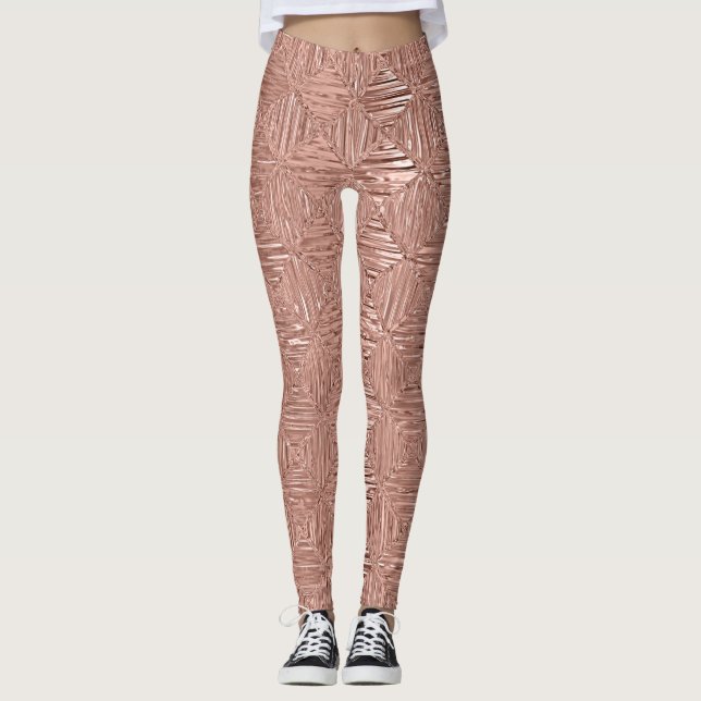 Legging Padrão Geométrico Metálico Rosa Dourado (Frente)