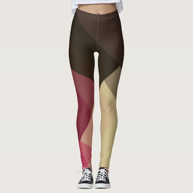 Legging Padrão Geométrico Moderno do Creme Roxo da cinza (Frente)